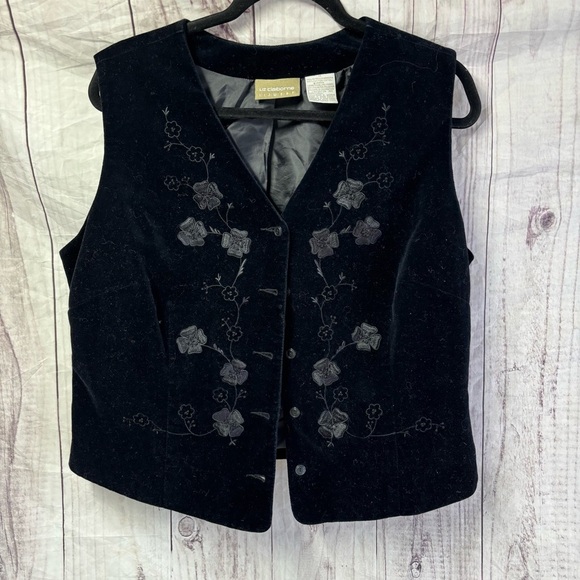 Vintage Black velvet Academia Embroidered Button Up Floral V-Neck Vest 14 - Picture 1 of 7